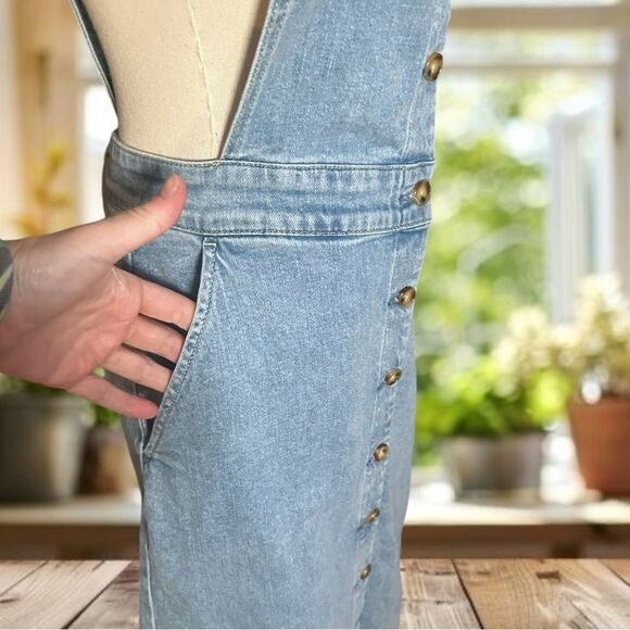 Faherty Organic Cotton Denim Remi Dress Blue Hanalei Wash Midi Pockets Jumper - Picture 15 of 15